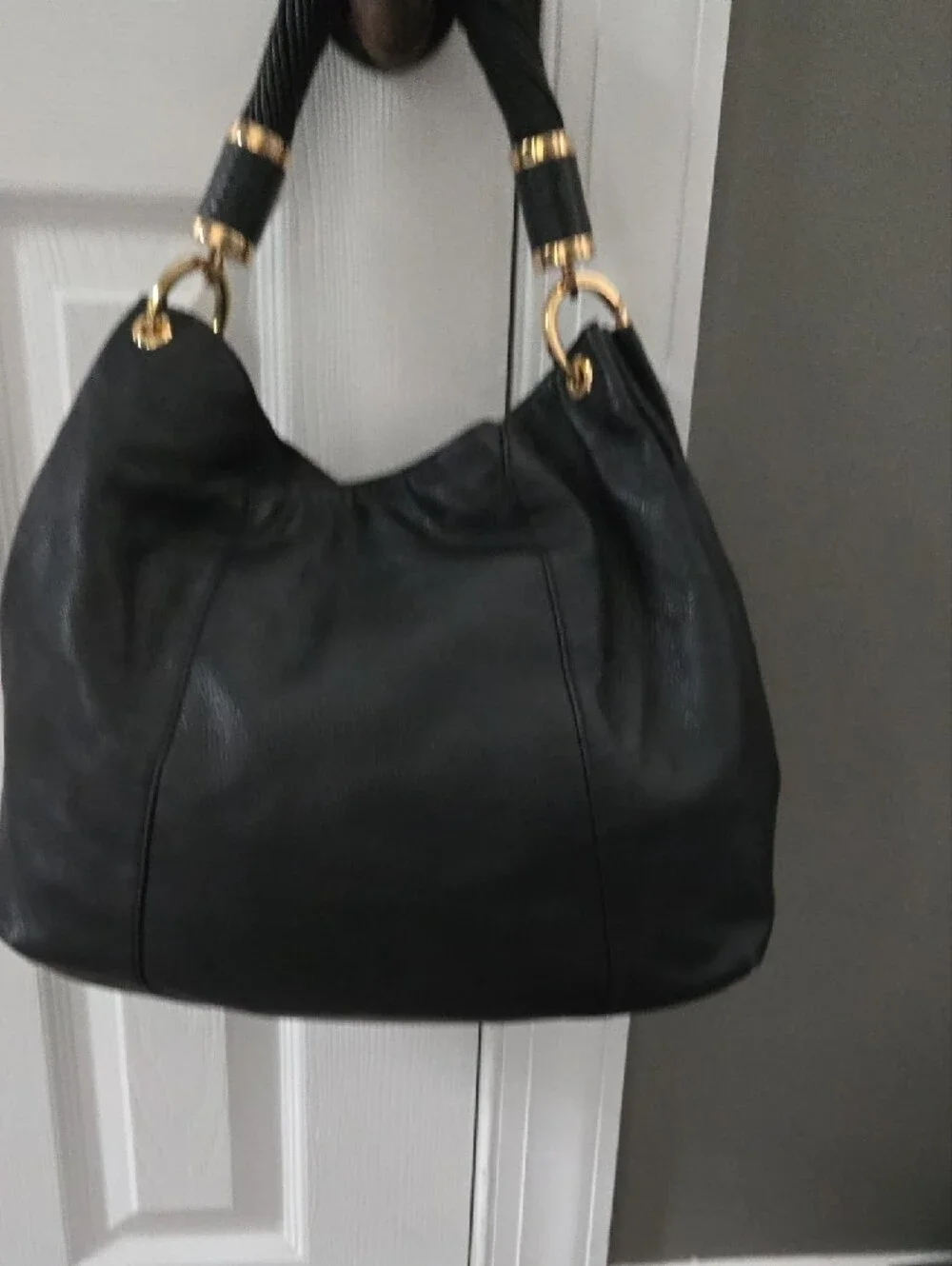 Michael Kors Black Leather Hobo with Gold Hardware